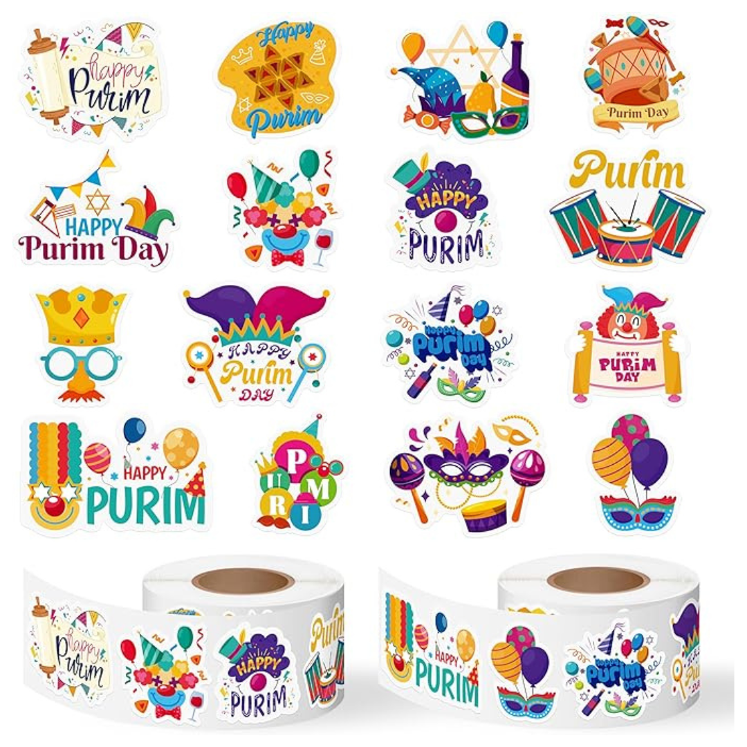 1,000 Pcs Happy Purim Stickers Roll