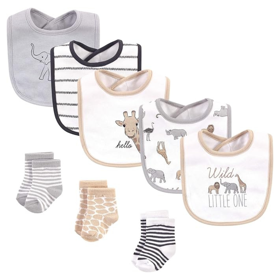 Hudson Baby Unisex Baby Cotton Bib And Sock Set