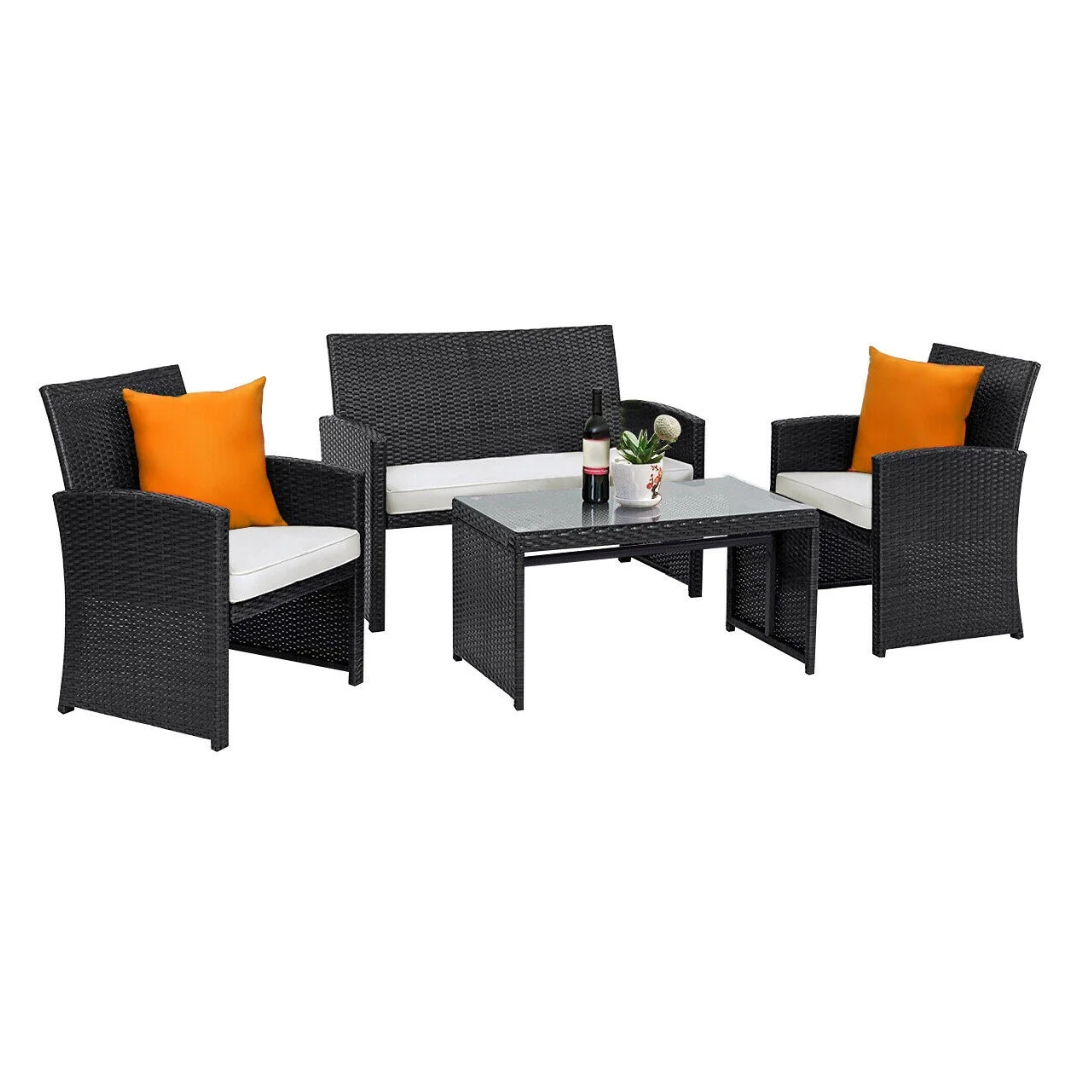 4-Pieces Costway Patio Rattan Wicker Furniture Conversation Set