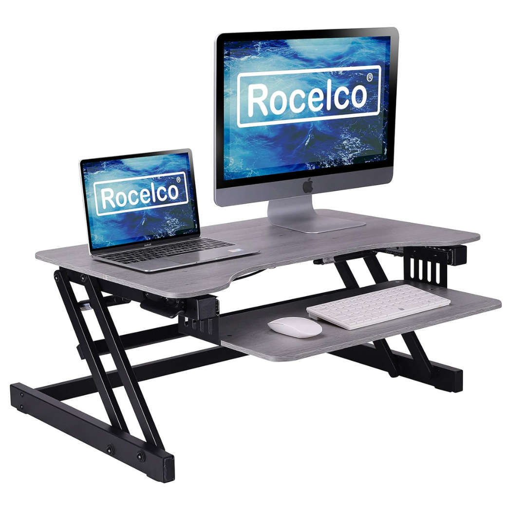 Rocelco 32" Height Adjustable Standing Desk Converter (Grey)