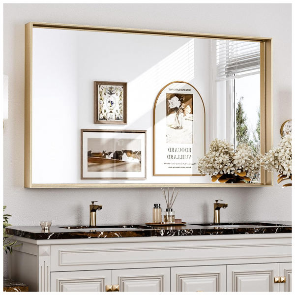 40" x 24" Metal Framed Rectangular Gold Brushed Bathroom Mirror