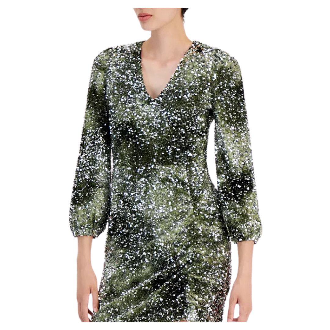 BOSS Orange Women's V-Neck 3/4-Sleeve Sequin Dress