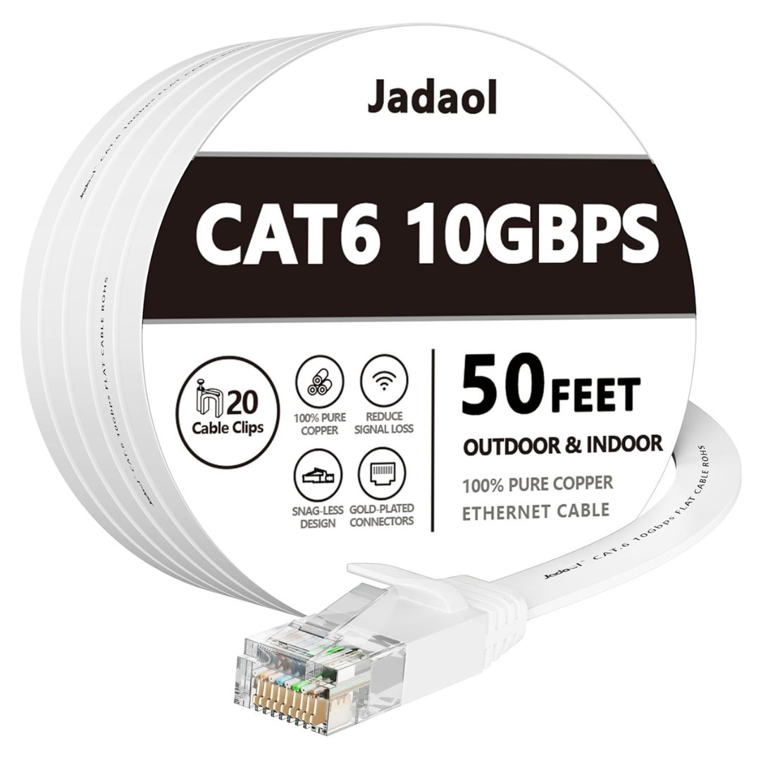 50Ft Cat 6 Ethernet Cable with Snagless RJ45 Connectors