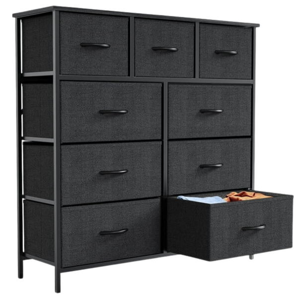 Yangming 9 Drawer Fabric Dresser For Bedroom (Black)