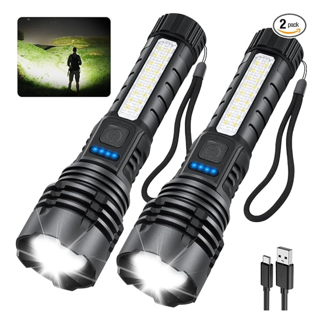 2-Pack High Powered 990000 Lumens Rechargeable LED Flash Light