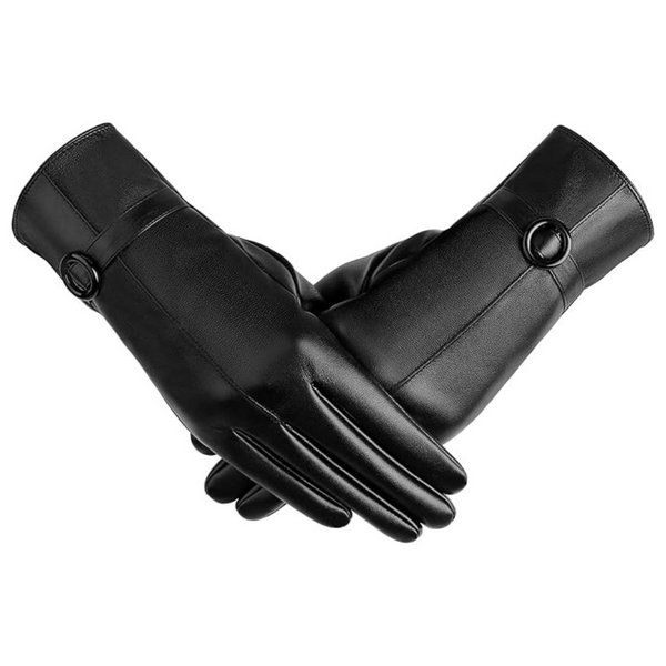 Women's Black Leather Thermal Winter Gloves