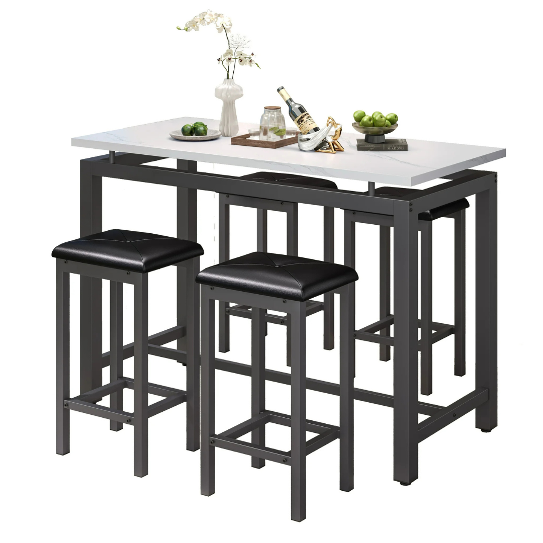 Set Of 5 Segmart Counter Height Breakfast Bar Table & Stool Set (Various)