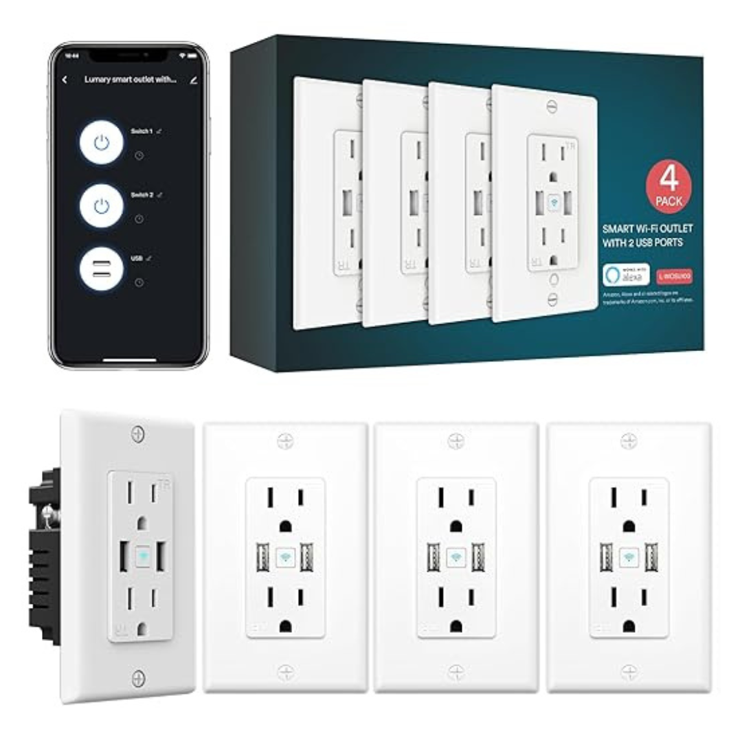 4-Pack 15 Amp 2.4G WiFi Smart Electrical Outlet With USB