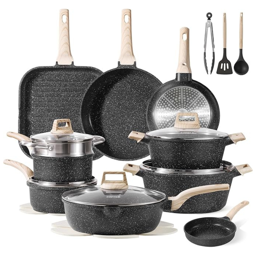 22-Piece Carote Nonstick Cookware Sets W/ Frying Pans & Saucepans