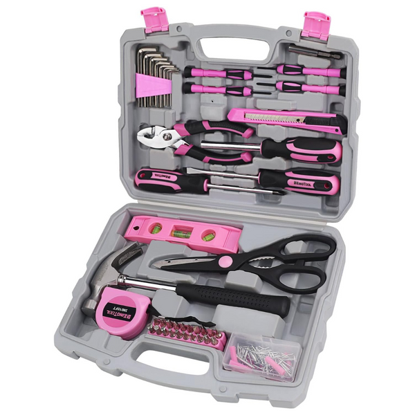 149-Piece KingTool Basic Home Repair Pink Tool Kit With Plastic Toolbox