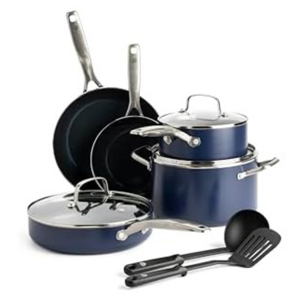 10-Piece Blue Diamond Infused Ceramic Nonstick Cookware Set