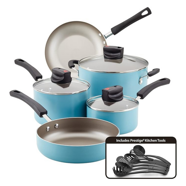 Farberware Smart Control Nonstick Cookware Pots And Pans Set, 14 Piece, Aqua