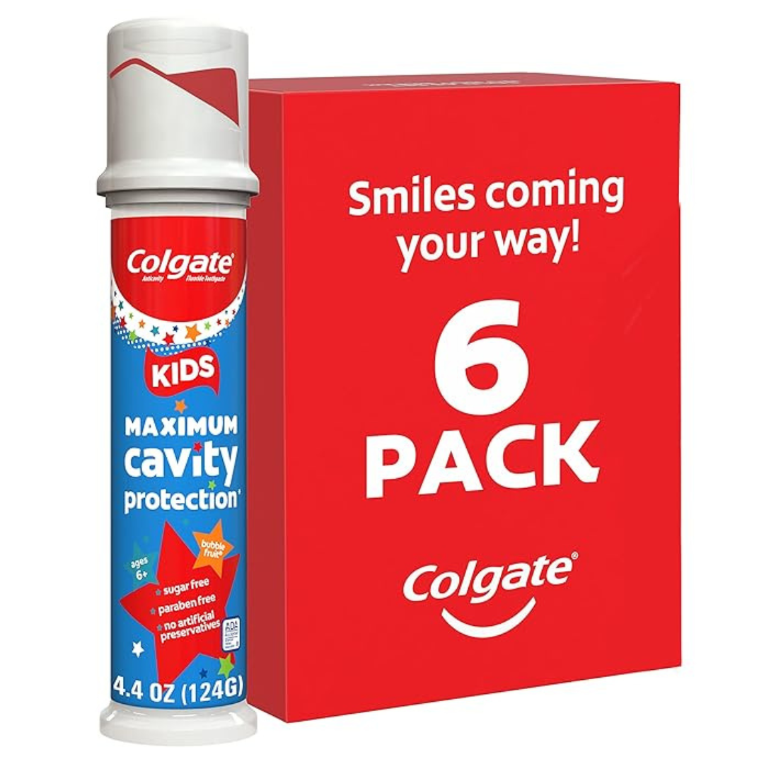 Colgate Kids Toothpaste Pump With Fluoride, Mild Bubble Fruit Flavor (6 Pack)