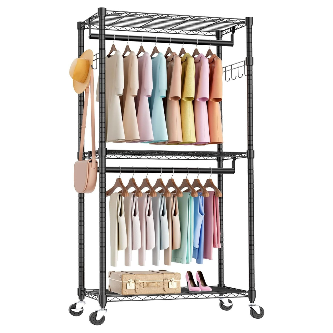 Sweetcrispy Medium 3 Tiers Rolling Clothes Rack (15.7"L x 29.5"W x 75.5"H)