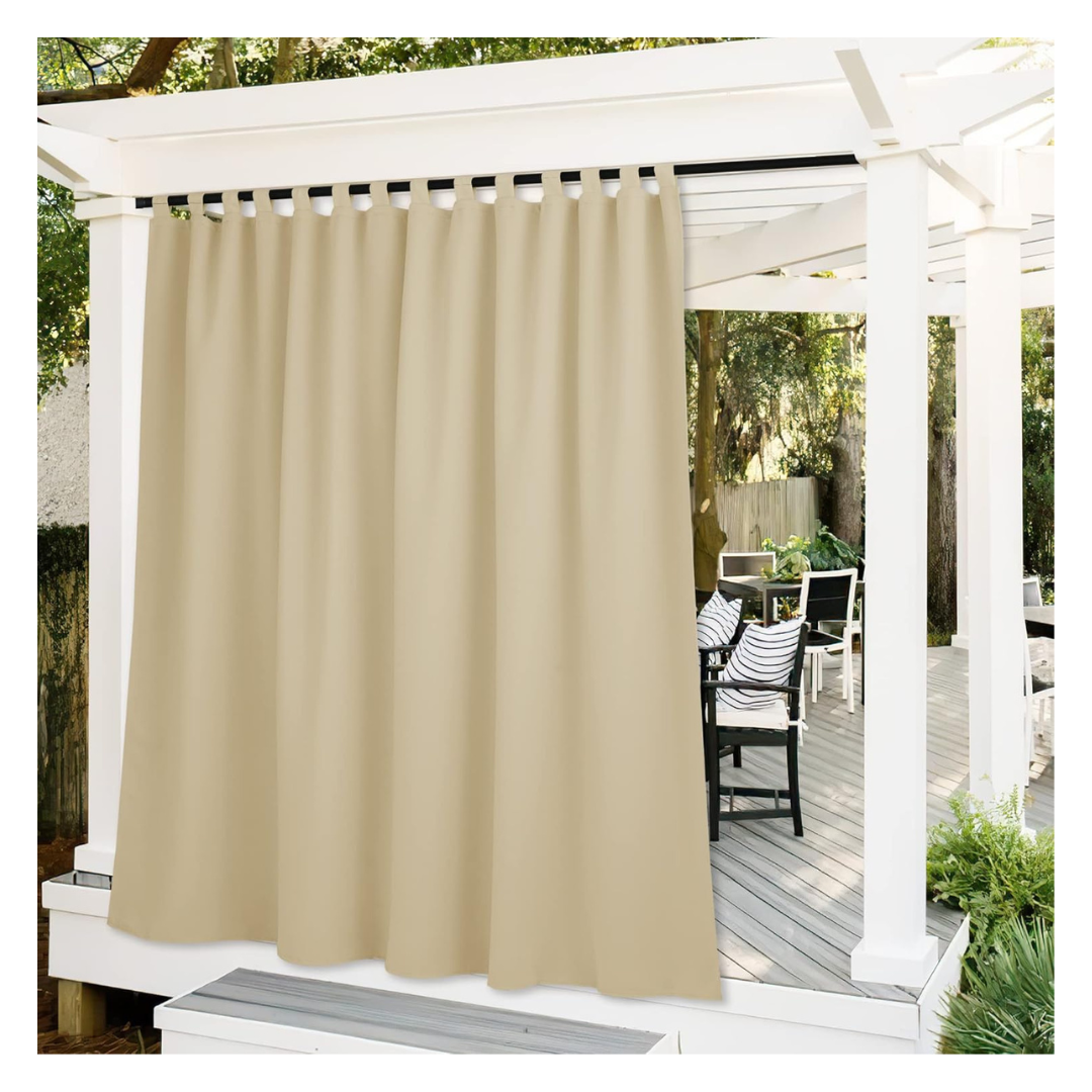 Ryb Home Waterproof Blackout Privacy Outdoor Curtains (100"W x 120"L)