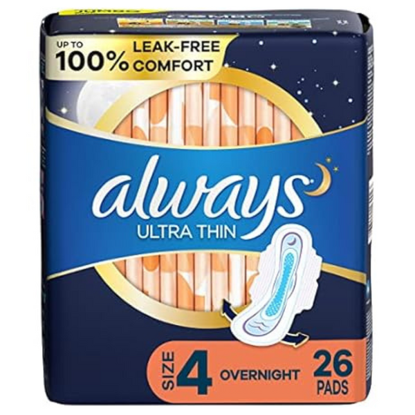 26-Count Always Ultra Thin Overnight Pads wWth Wings