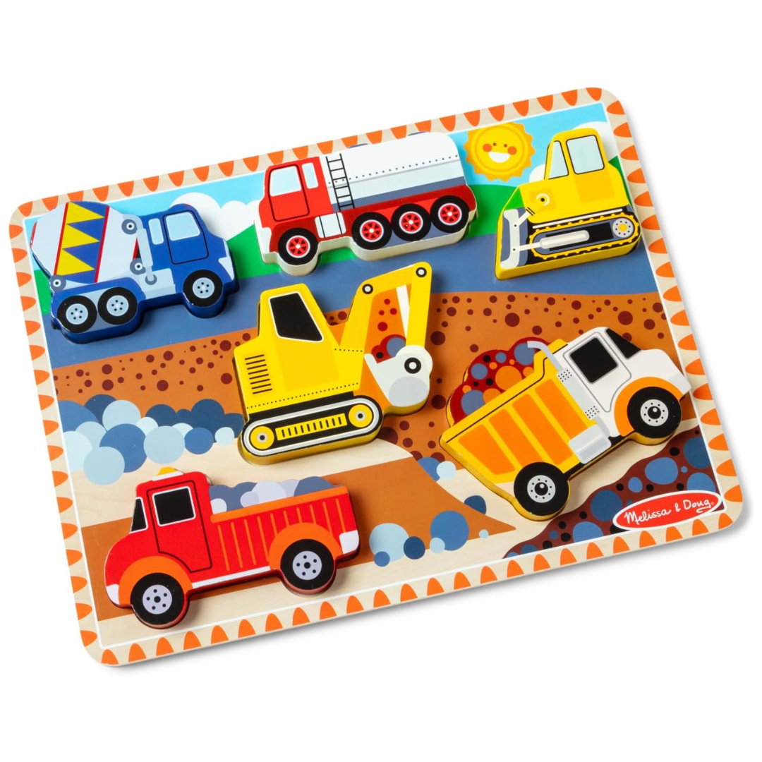 6-Piece Melissa & Doug Construction Vehicles Wooden Chunky Puzzle