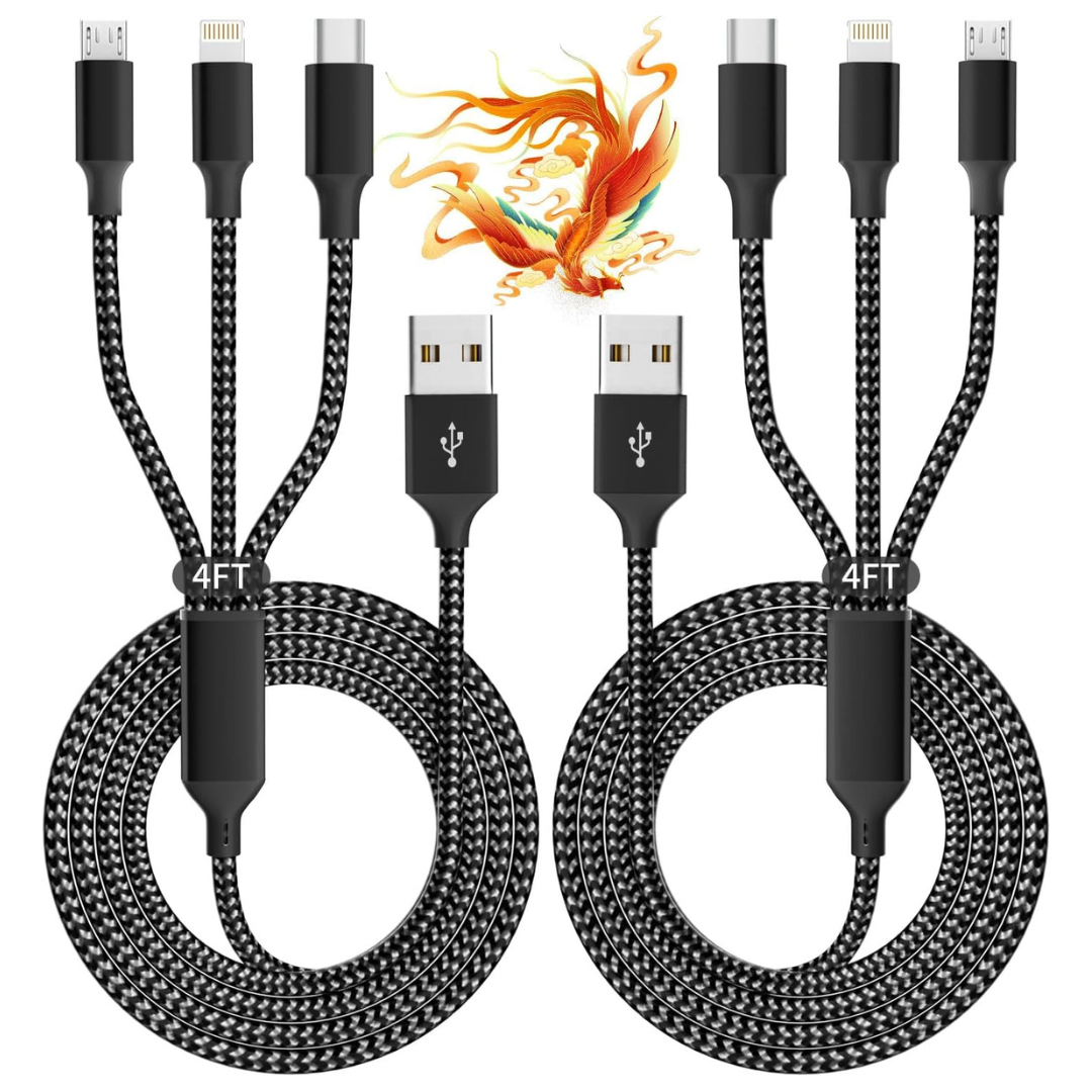 2-Pack Idison 3-in-1 4ft Multi Charging Cable