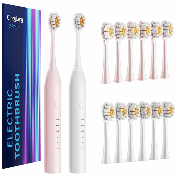 2 Pack Sonic Electric Toothbrush With 6 Brush Heads (Various)