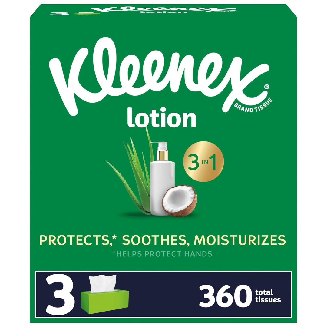 360-Count (3x 120ct) Kleenex 3-in-1 Soothing Lotion Facial Tissues Box