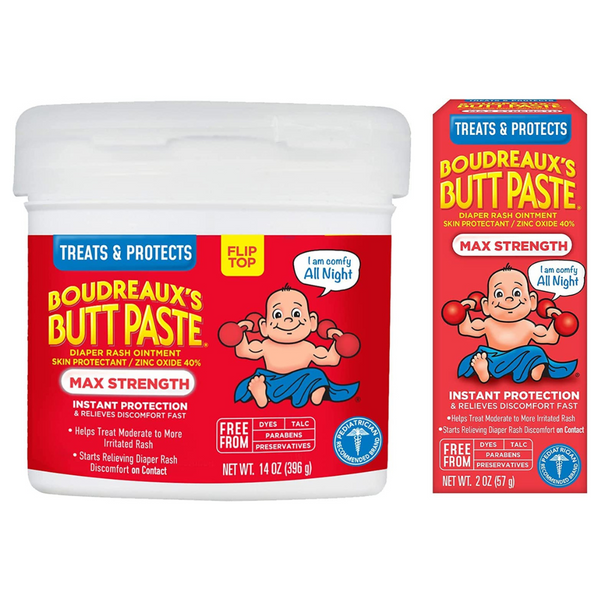 Boudreaux's Butt Paste Maximum Strength Diaper Rash Cream, 2 oz Tube & 14 oz Jar