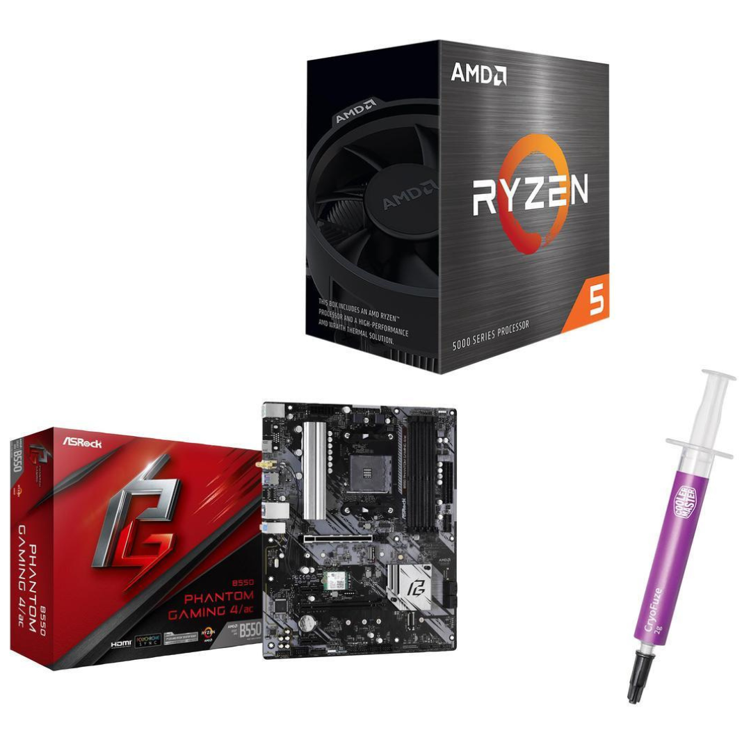 AMD Ryzen 5 5500 6-Core 12-Thread Desktop Processor + ASRock B550 Phantom Motherboard + Cooler Master Thermal Paste