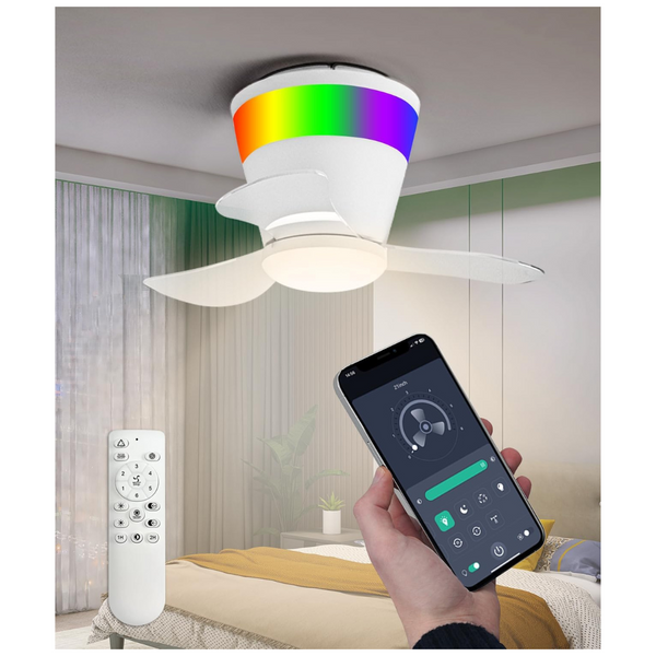 21" Low Profile Ceiling Fans With Tri-Color Lights Remote/APP Control