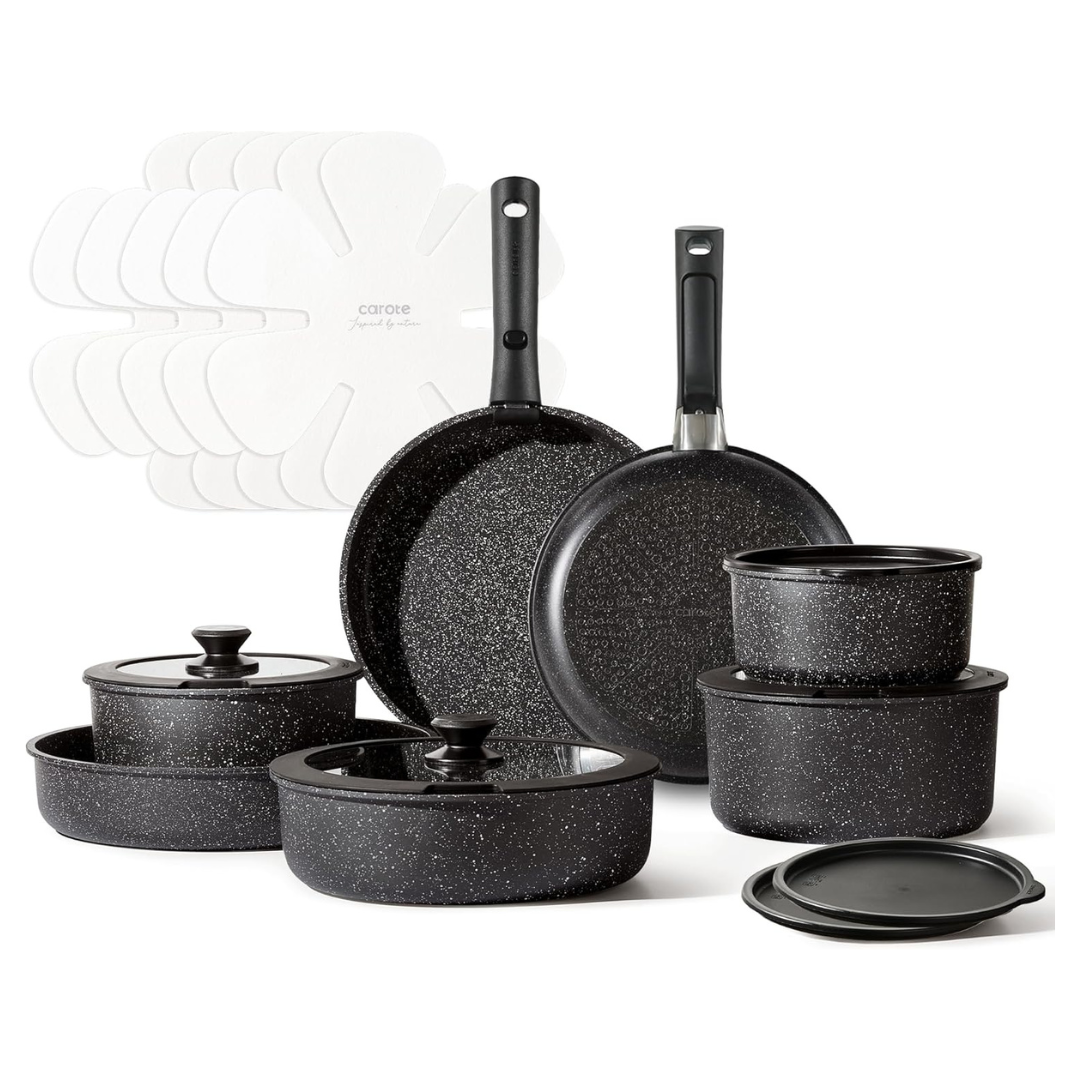 21-Piece Carote Aluminum Nonstick Induction Cookware Pots & Pan Set