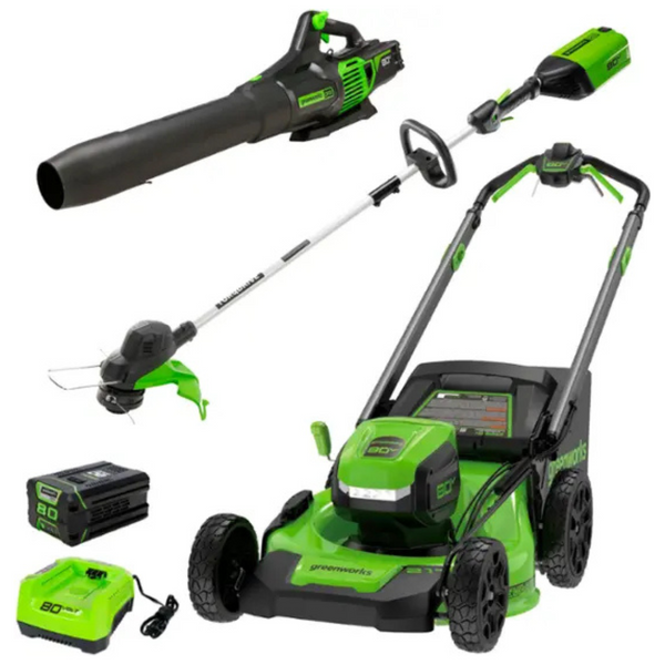 Greenworks 21" Mower, 13" String Trimmer & Blower W/Battery & Charger