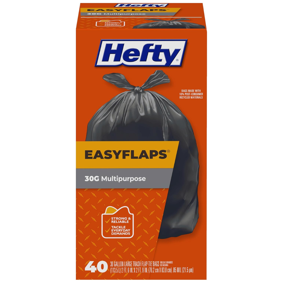 40-Count Hefty Easy Flaps Multipurpose Large Trash Bags, 30 Gallon