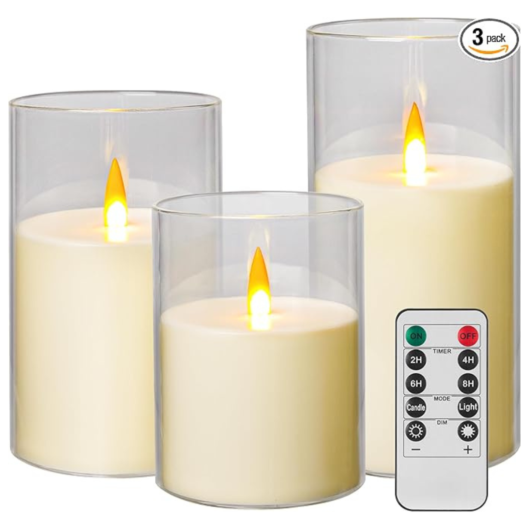 3-Pack Realistic Flickering Flameless Candles with Remote and Timer