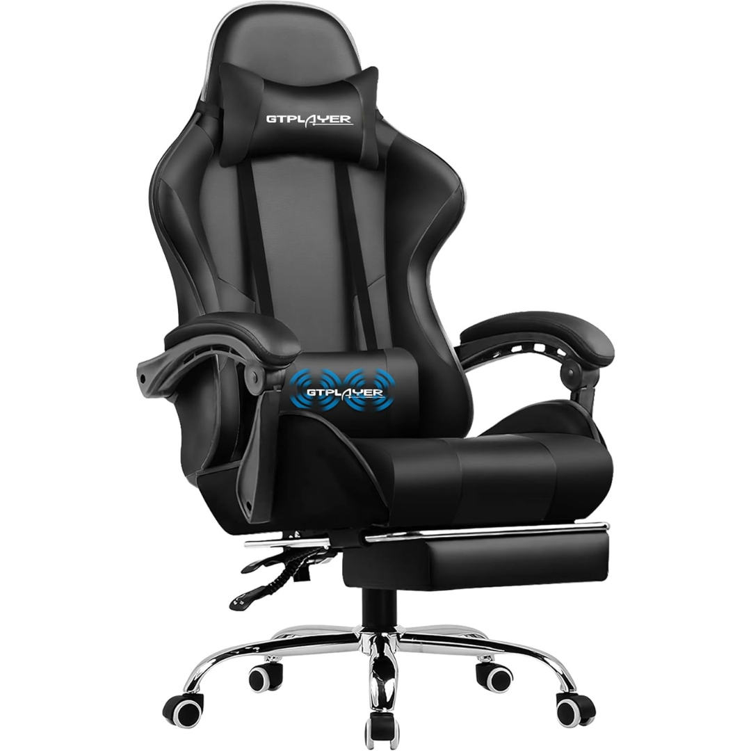 Height Adjustable Faux Leather Gaming Chair with Footrest