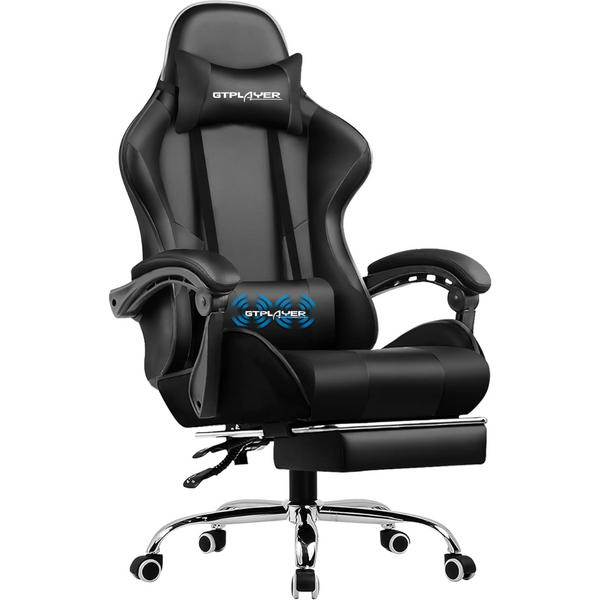 Height Adjustable Faux Leather Gaming Chair with Footrest