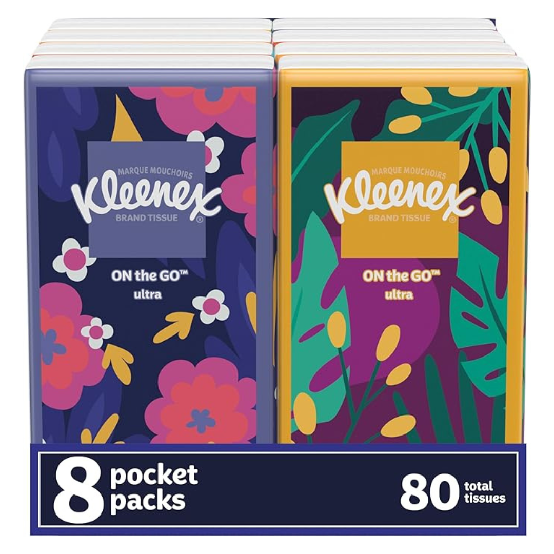 80-Count (8pk x 10ct) Kleenex On-The-Go Absorbent Facial Tissues