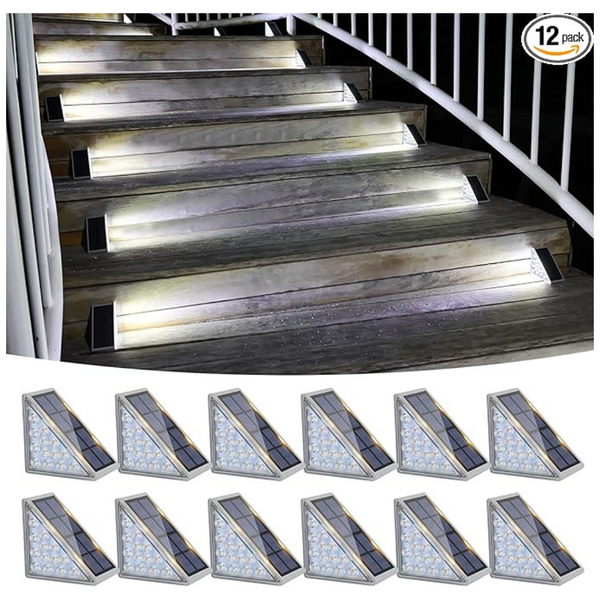 12-Pack Waterproof IP67 Outdoor Solar Stair Lights (Cool White)