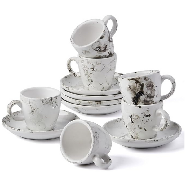 Set Of 6 Ceramic Espresso Cups With Saucers