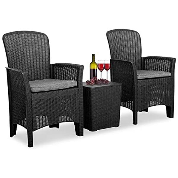 SereneLife Patio Porch Furniture Set – 3 Piece Rattan Wicker Chairs With Table