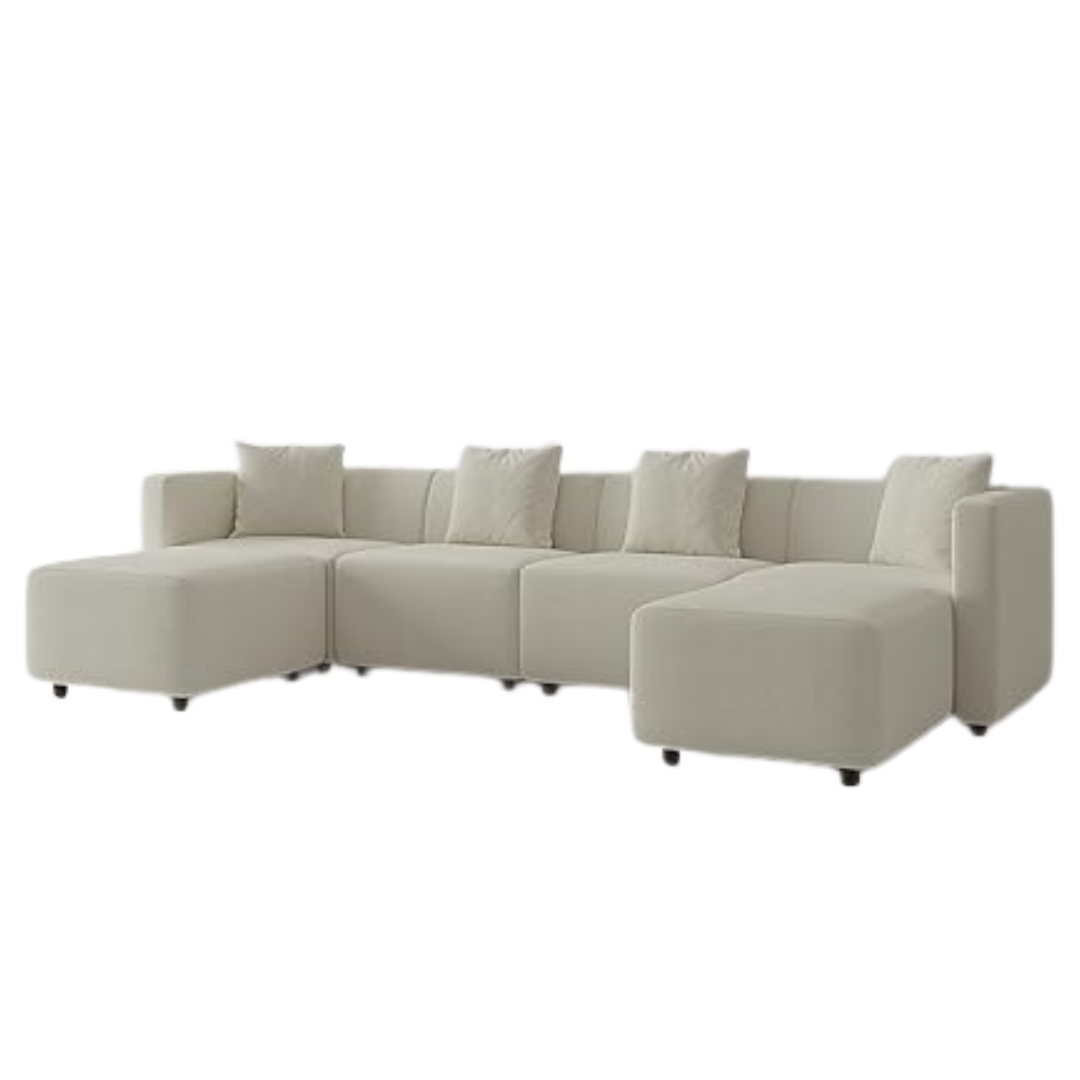 Acanva Convertible Modern Linen-Like Fabric Living Room Furniture Set With Reversible Chaise Lounge