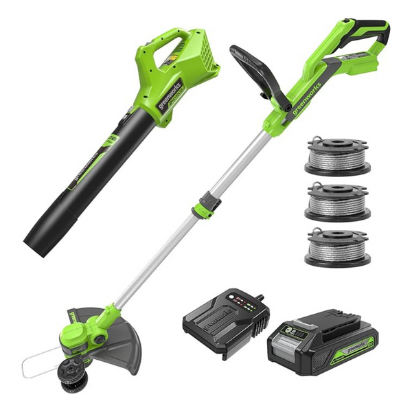 Greenworks 24V 12" Cordless String Trimmer/Edger & Leaf Blower Combo Kit