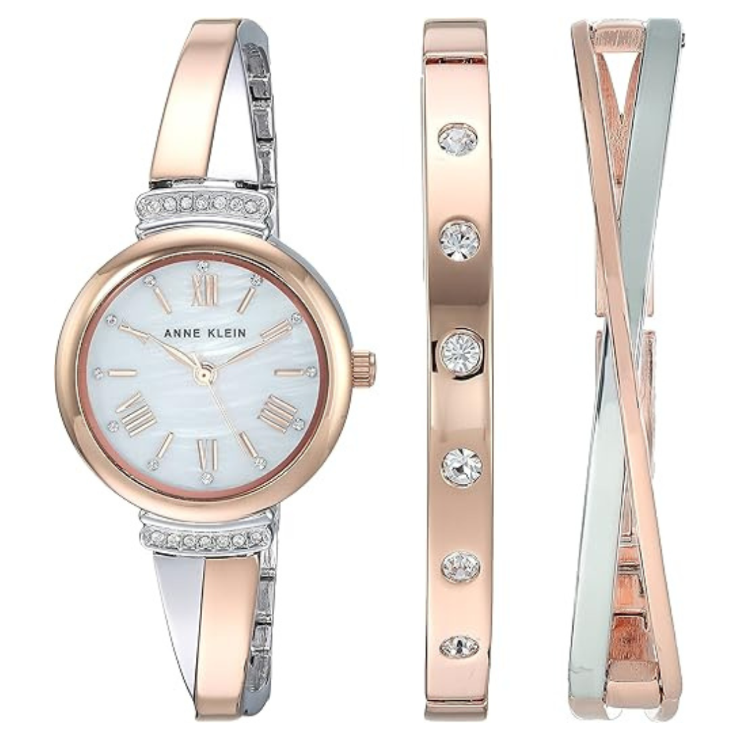 Anne Klein Women's Premium Crystal Accented Bangle Watch Set