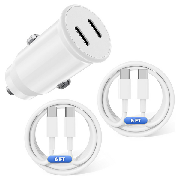 Cabepow 40W Dual USB-C Car Charger With 2-Pack 6ft USB-C Cables