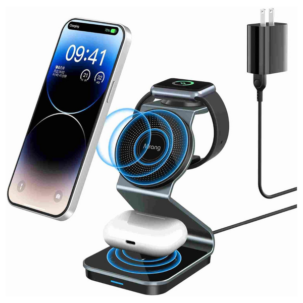 3-in-1 minum Alloy Mag Safe Wireless Charging Station W/Cable & Adapter