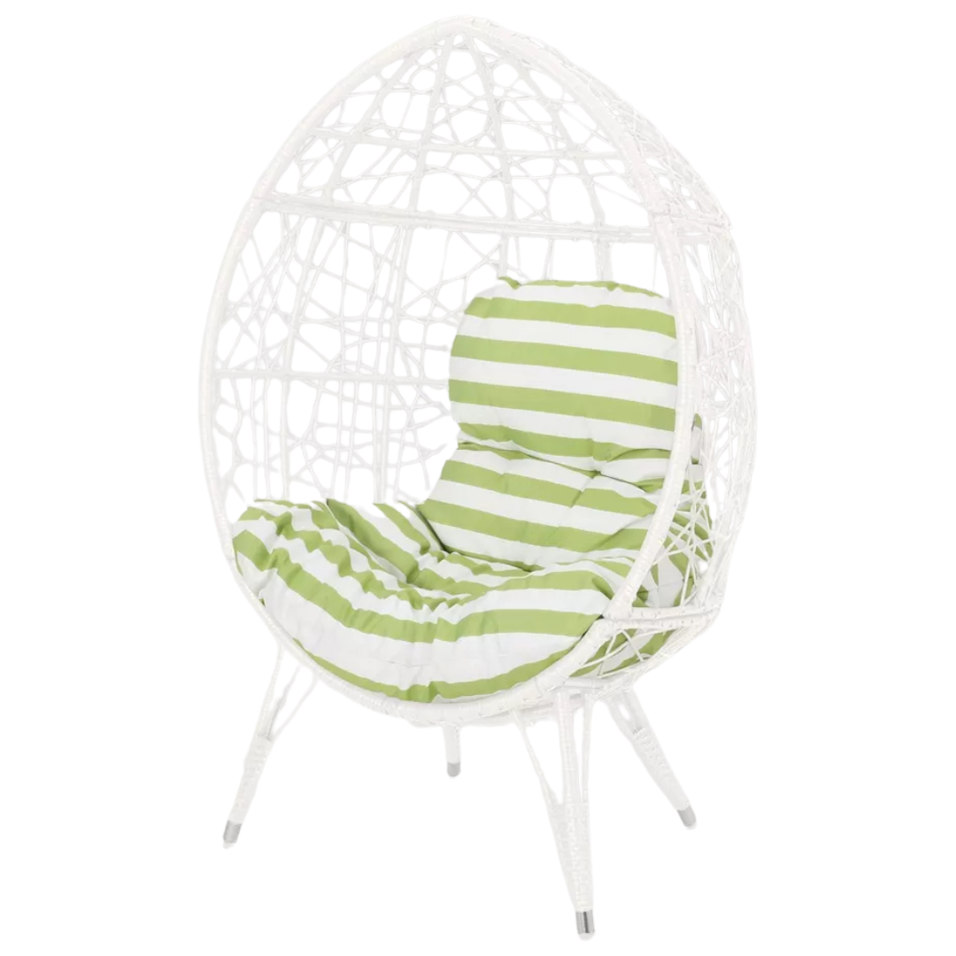 Outdoor Gianni Wicker Teardrop Chair w/ Green Cushion