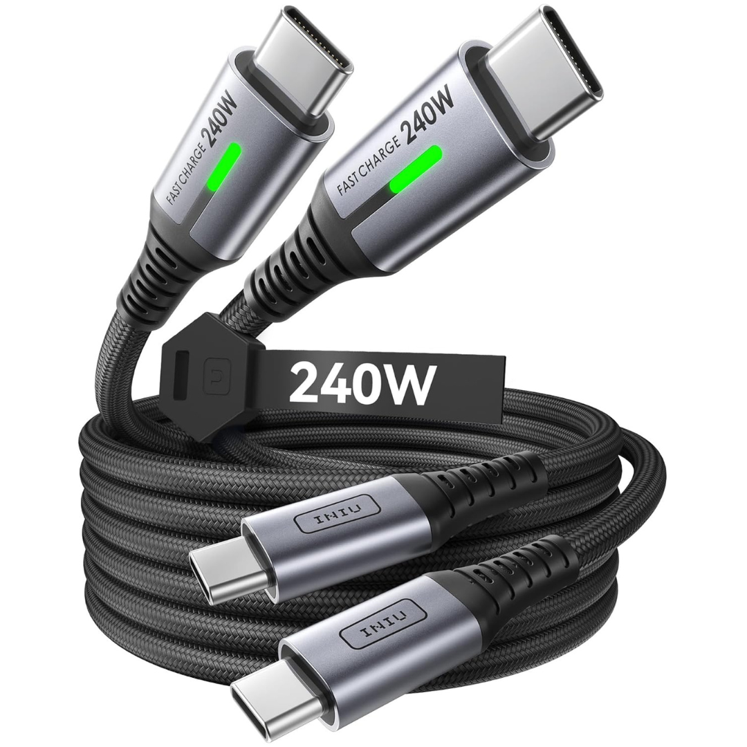 2-Pack 6.6ft INIU 240W USB-C to USB-C Charger Cable