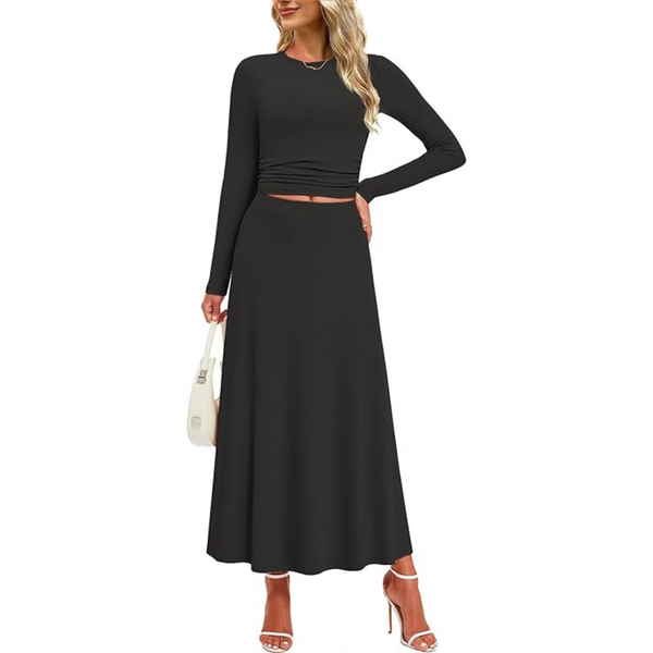 2-Piece Women's Long Sleeve Ribbed Knit Skirt Set (4-Colors)