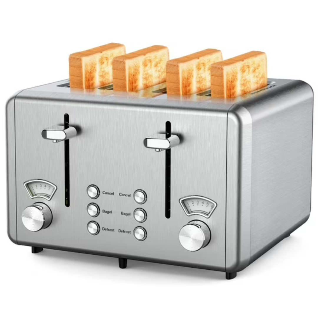 Whall Stainless Steel Bagel 4 Slice Toaster With Dual Control Panels