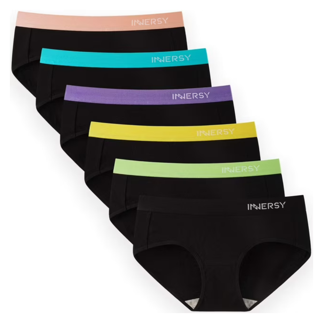 6-Pack Innersy Women's Wide Waistband Sport Cotton Panties