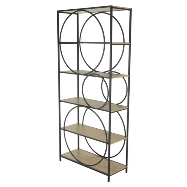 DecMode 32" x 71" Black Metal Circle 6-Tier Shelving Unit