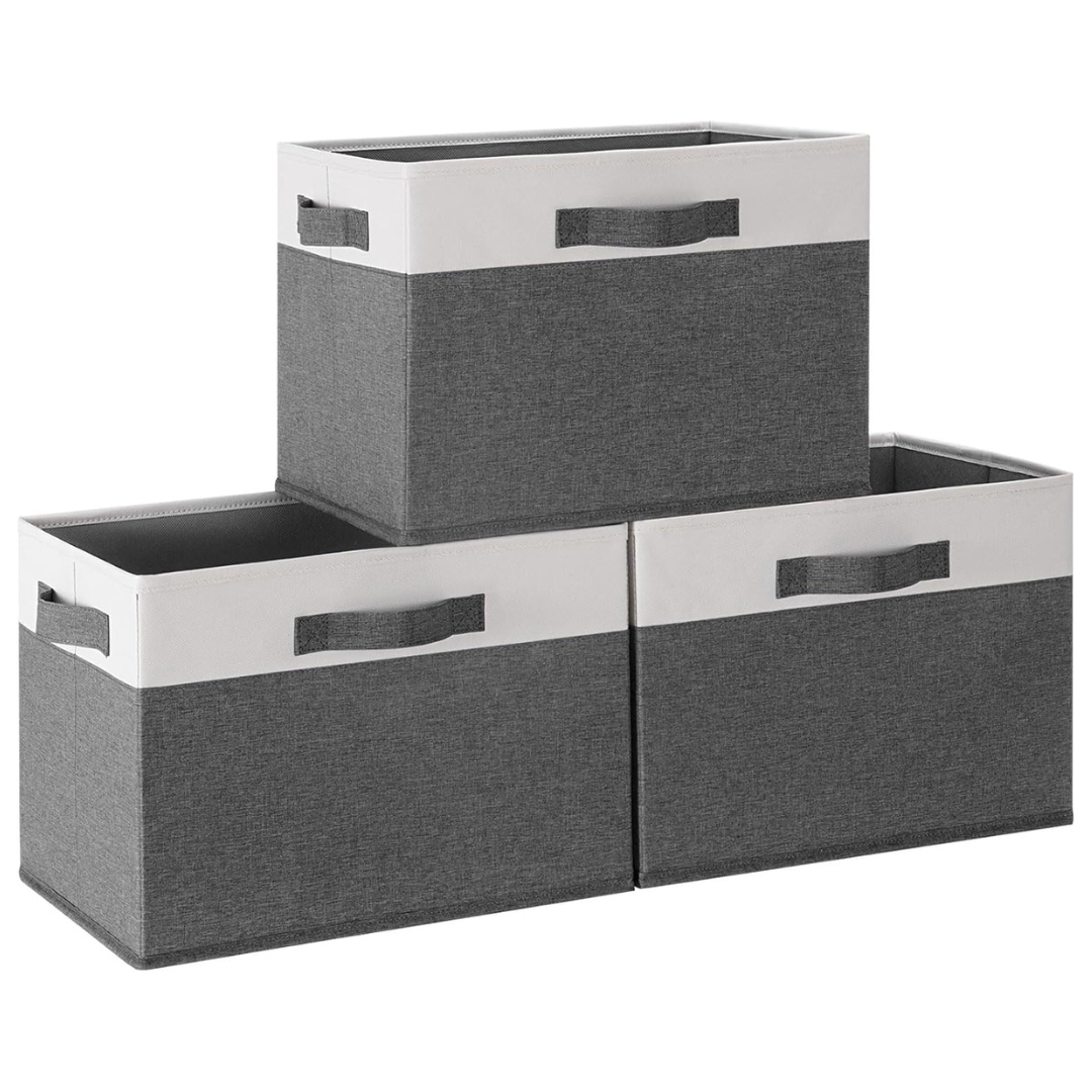 3-Pack Large Fabric Storage Bins With 3 Handles (15" x 11" x 9.6")