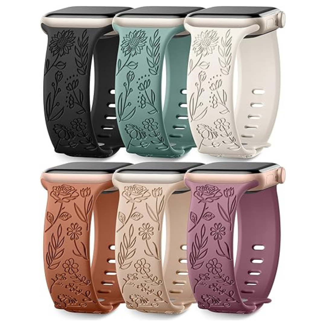 6 Pack Floral Engraved Bands Compatible with Apple Watch